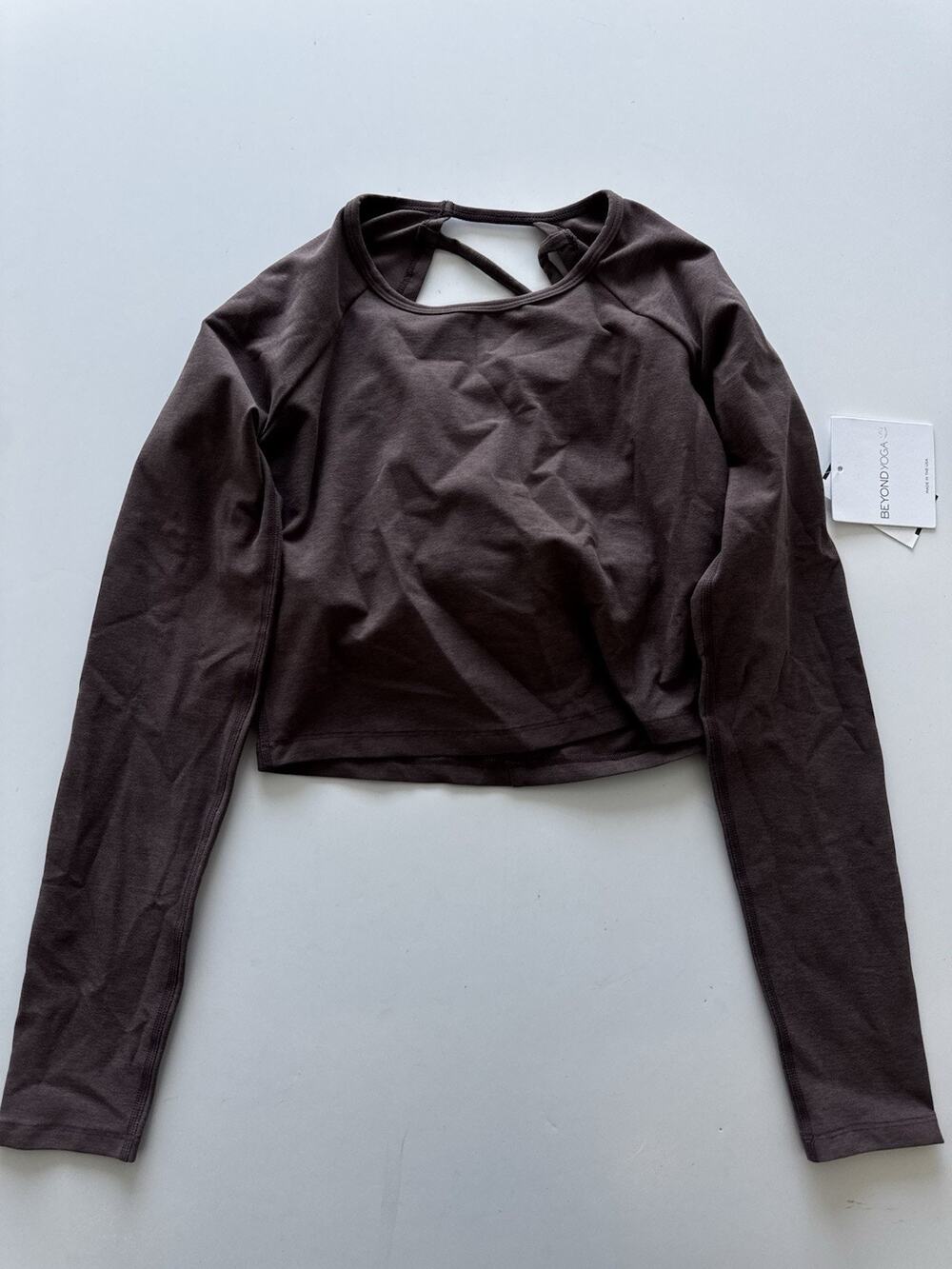Beyond Yoga Spacedye Enlighten Cropped Pullover Top Truffle Heather Brown Medium